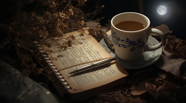 Libro spirituale con taccuino e diario spirituale, ispirazione e crescita interiore nello scrivere